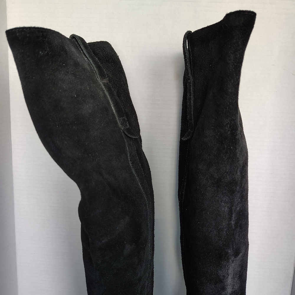 Madewell Jimi Over the Knee Suede Leather Boots Black 9.5 Stacked Heel Boots - Picture 5 of 17